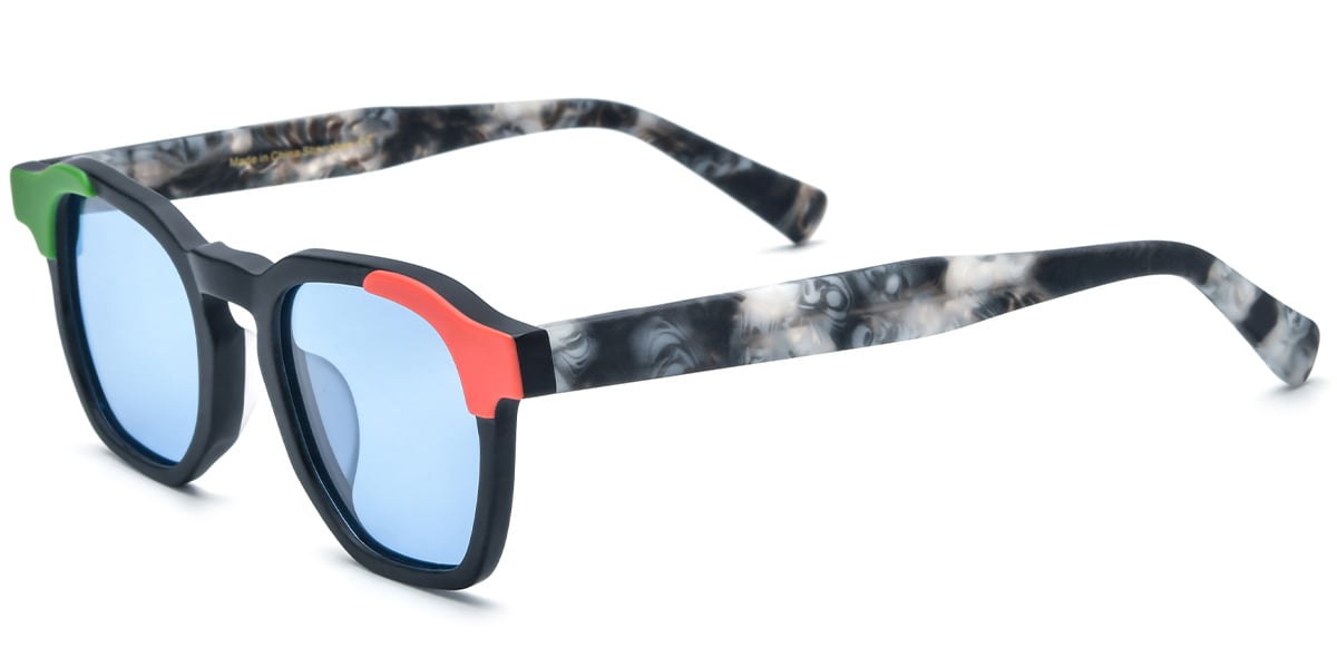 Acetate Square Sunglasses pattern-black+blue_polarized