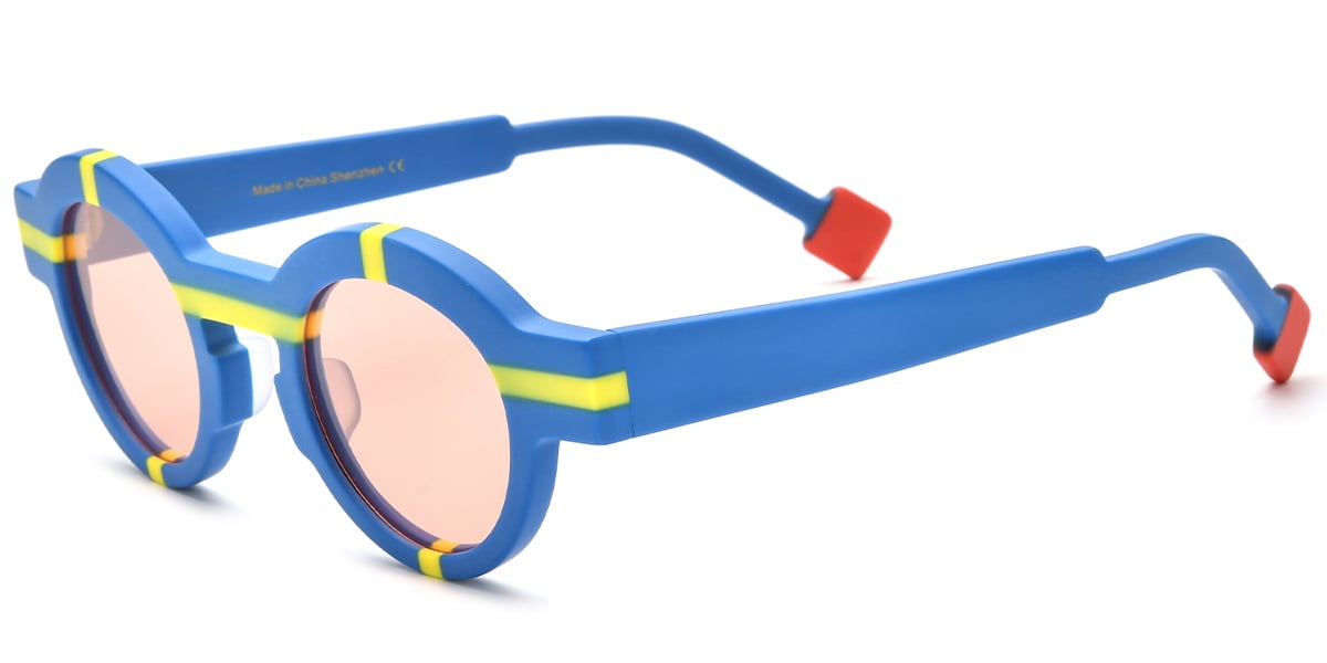 Acetate Round Sunglasses pattern-blue+rose_polarized