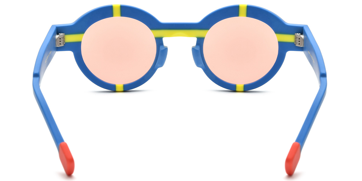 Acetate Round Sunglasses pattern-blue+rose_polarized