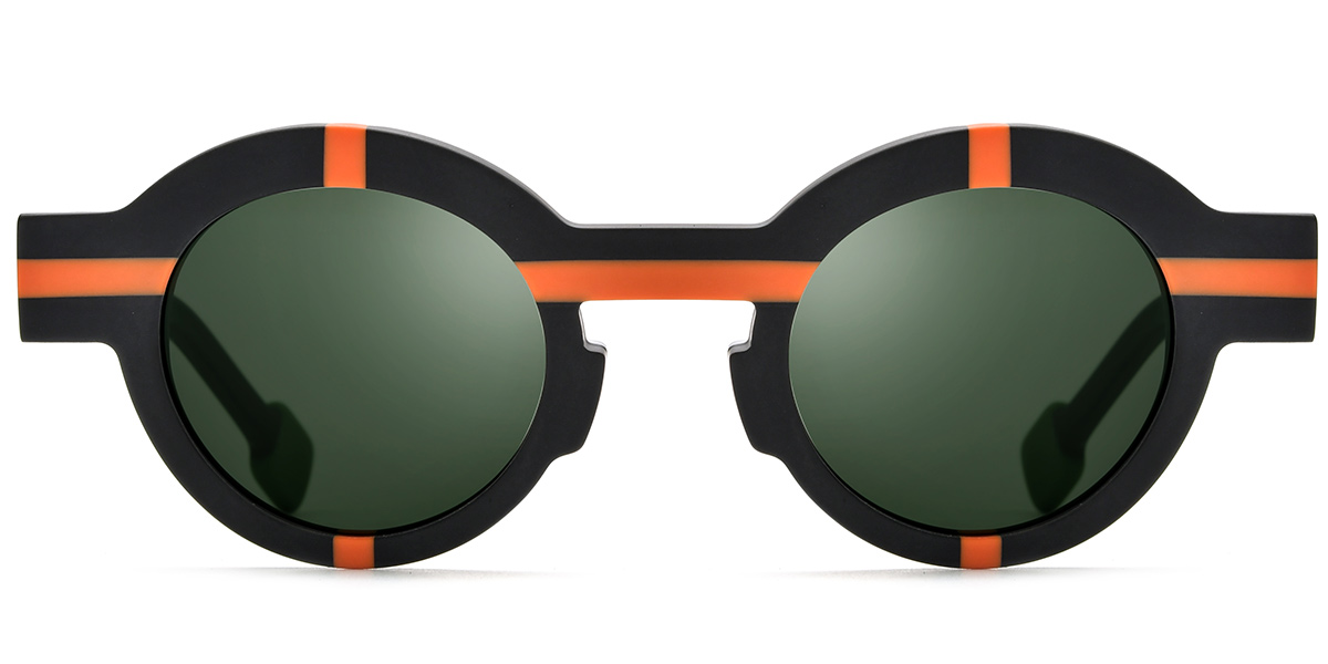 Acetate Round Sunglasses pattern-black+dark_green_polarized