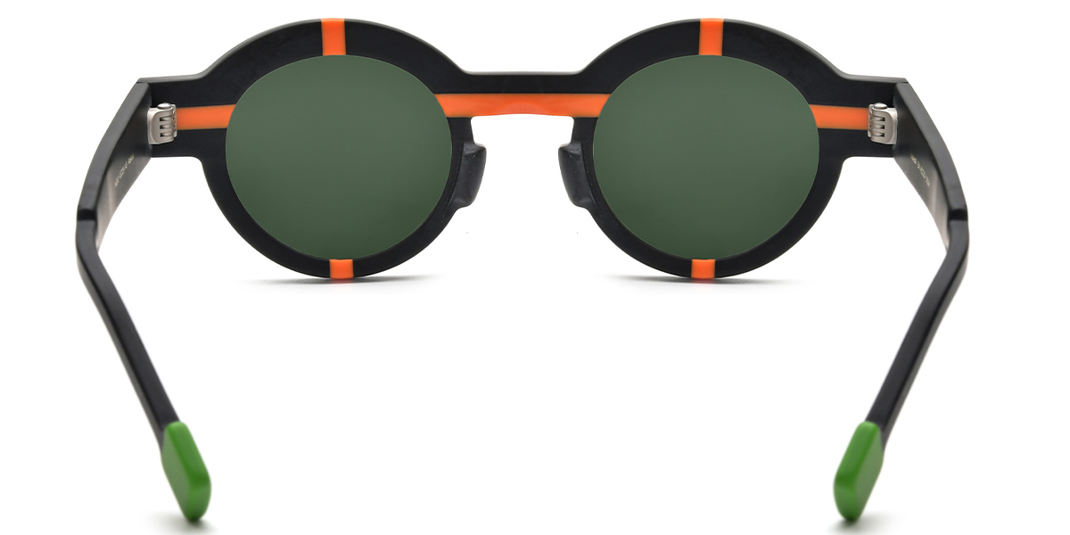 Acetate Round Sunglasses pattern-black+dark_green_polarized