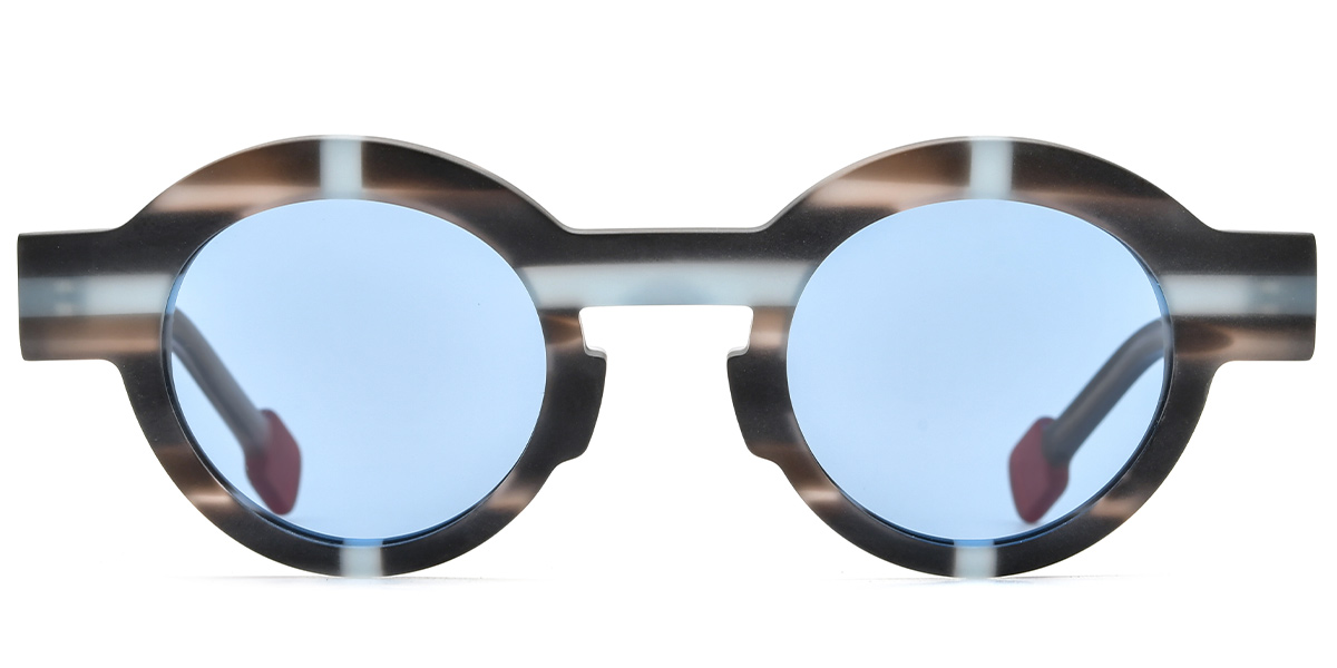 Acetate Round Sunglasses pattern-brown+blue_polarized