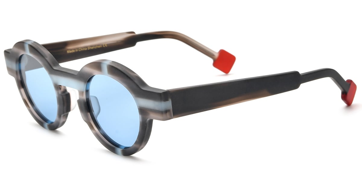 Acetate Round Sunglasses pattern-brown+blue_polarized
