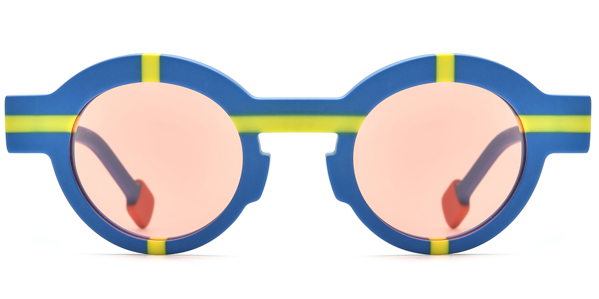 Acetate Round Sunglasses pattern-blue+rose_polarized