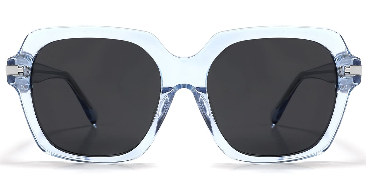 Acetate Square Sunglasses translucent-blue+dark_grey_polarized