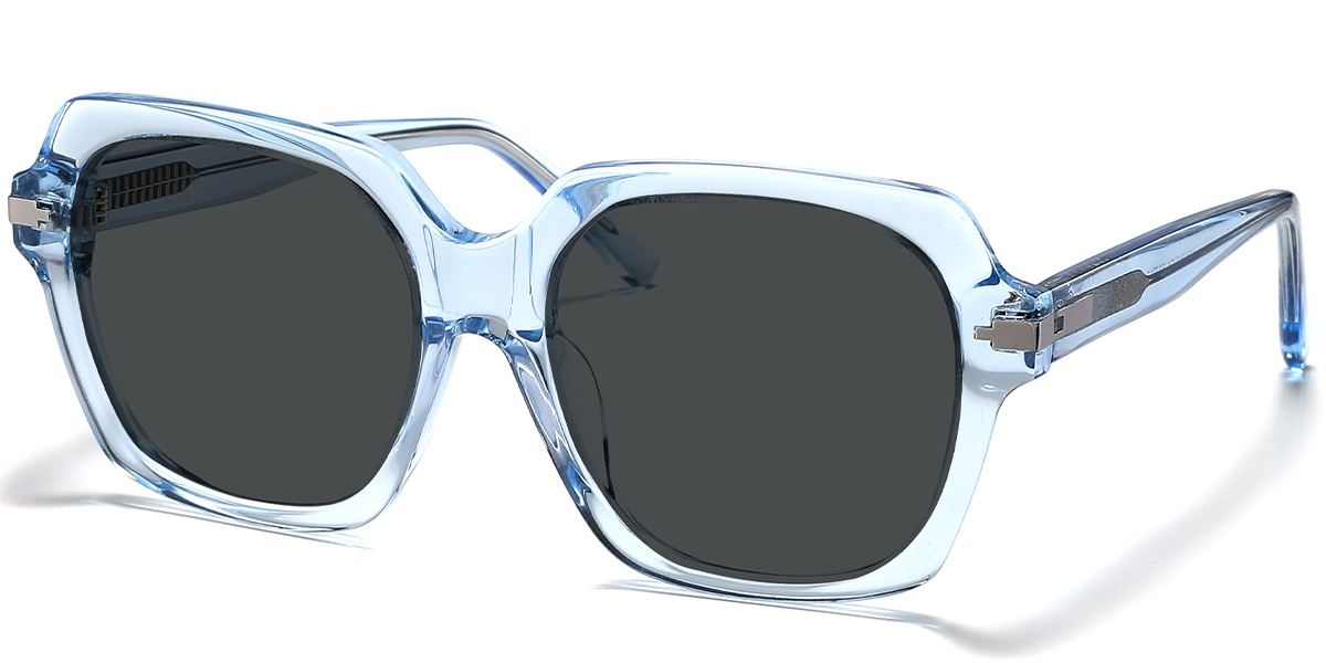 Acetate Square Sunglasses translucent-blue+dark_grey_polarized