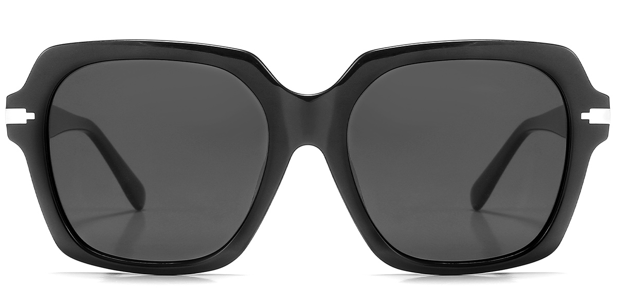 Acetate Square Sunglasses black+dark_grey_polarized