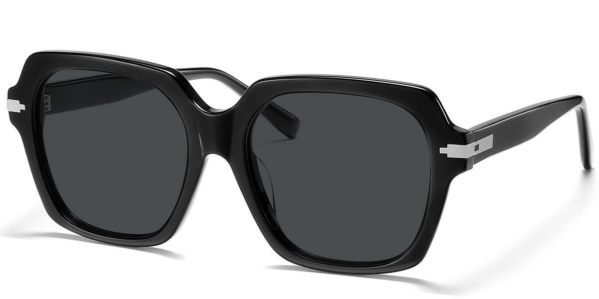 Acetate Square Sunglasses black+dark_grey_polarized