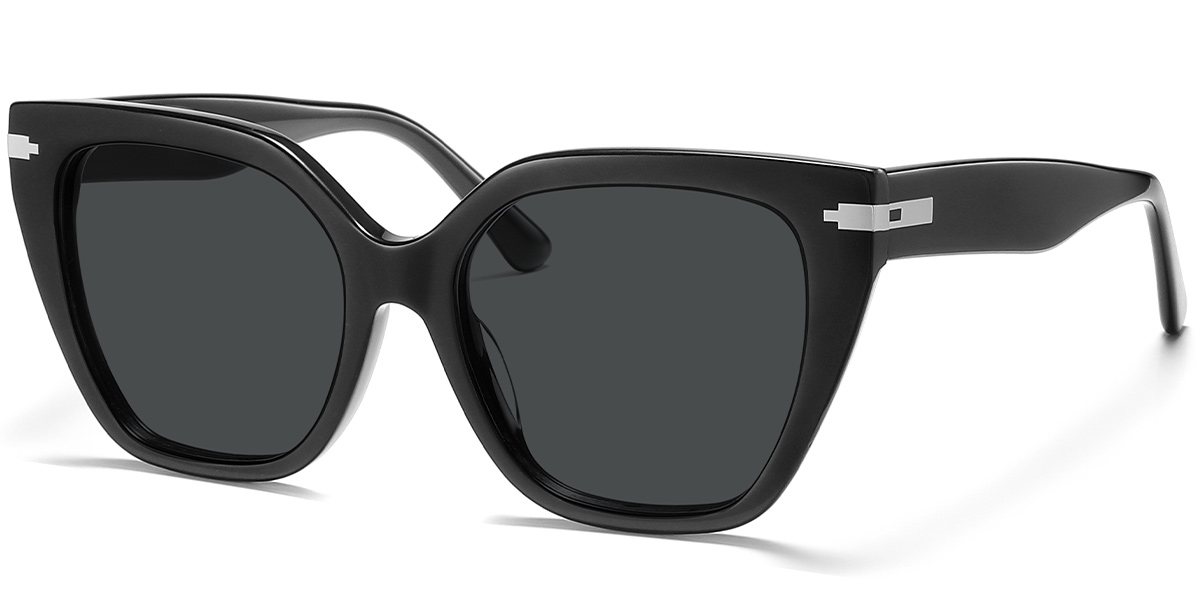 Acetate Square Sunglasses black+dark_grey_polarized