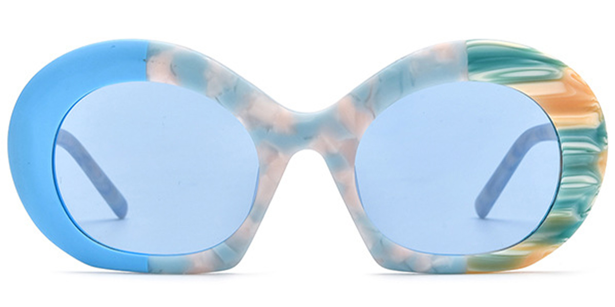 Acetate Round Sunglasses pattern-blue+blue_polarized