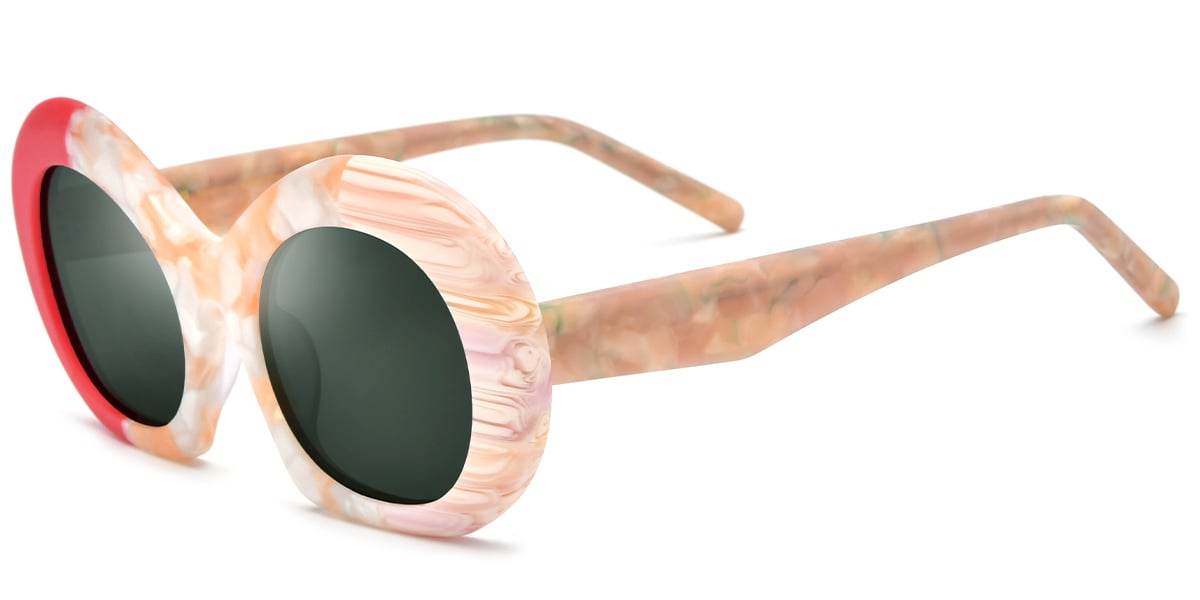 Acetate Round Sunglasses pattern-pink+dark_green_polarized