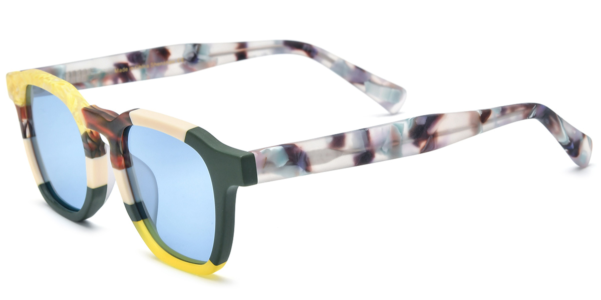 Acetate Square Sunglasses pattern-brown+blue_polarized