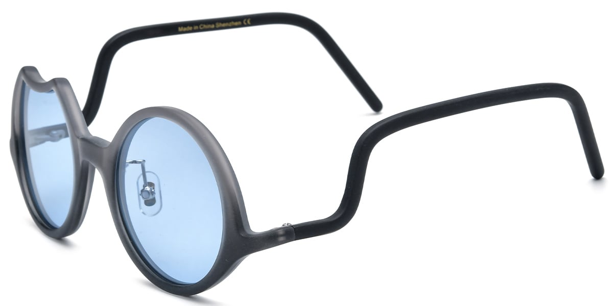 Acetate Round Geometric Sunglasses grey+blue_polarized