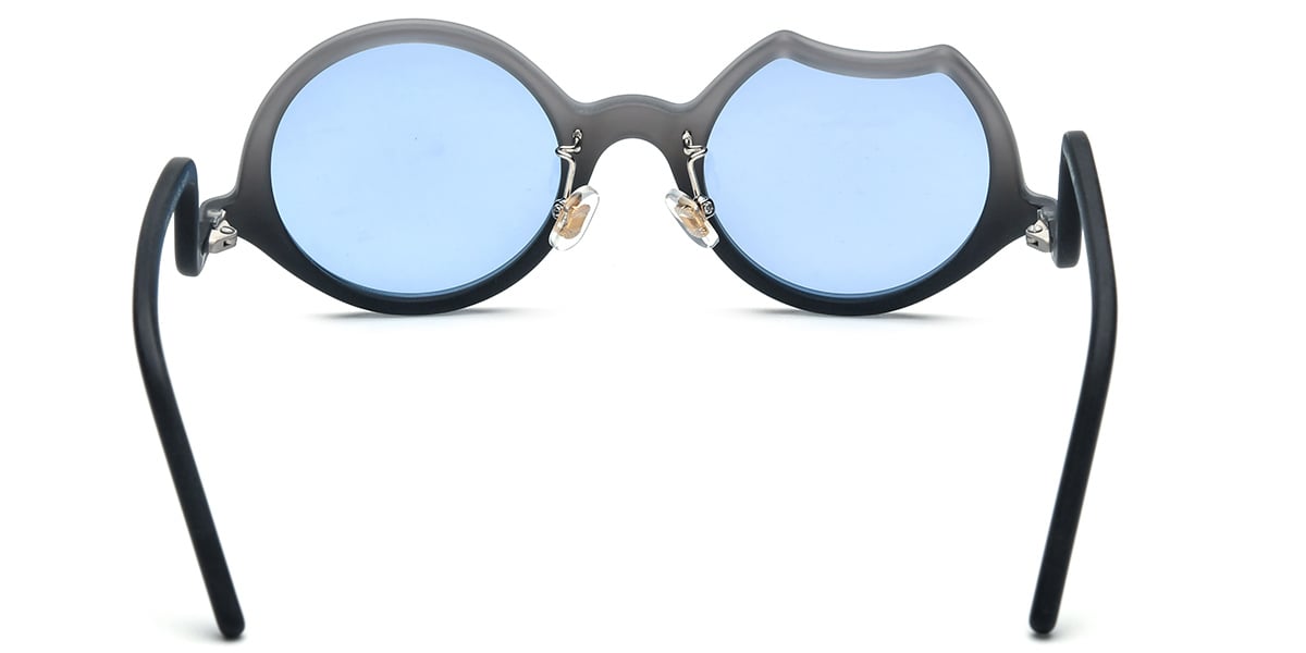 Acetate Round Geometric Sunglasses grey+blue_polarized
