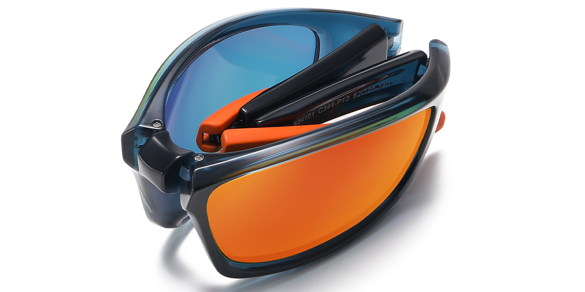 Rectangle Sunglasses translucent-blue+mirrored_red_polarized