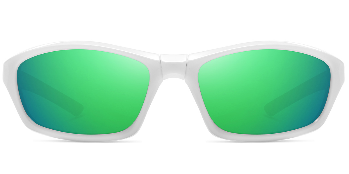 Rectangle Sunglasses white+mirrored_green_polarized