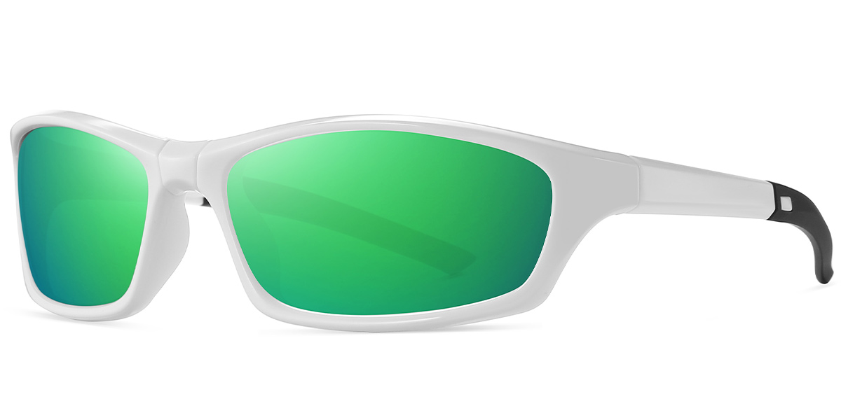 Rectangle Sunglasses white+mirrored_green_polarized