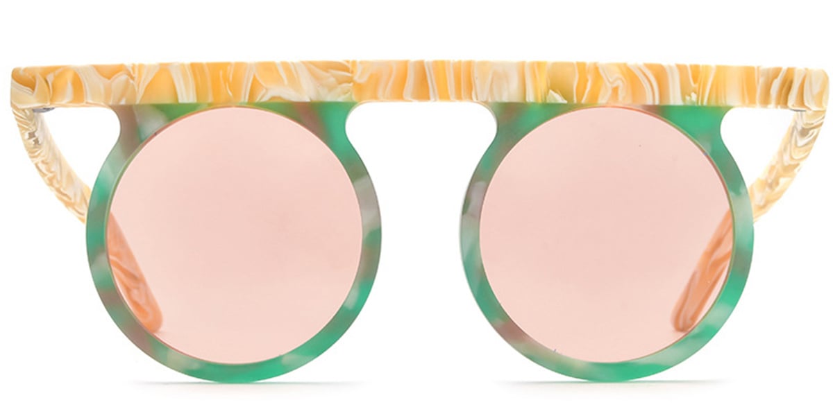 Acetate Round Sunglasses pattern-green+rose_polarized