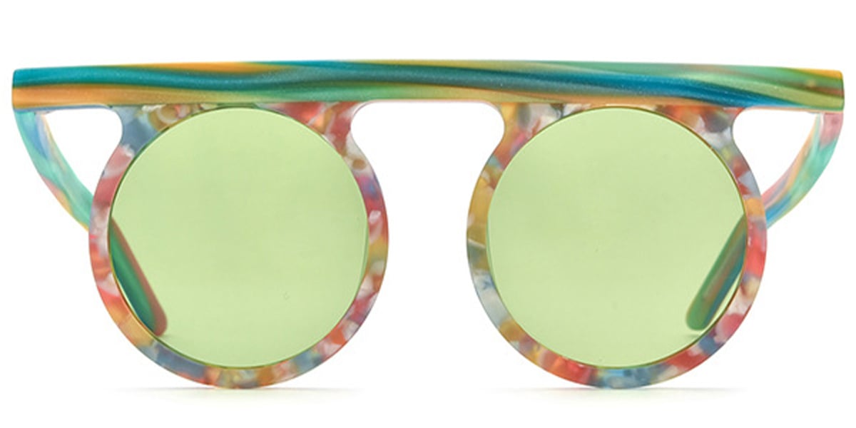 Acetate Round Sunglasses pattern-pink+green_polarized