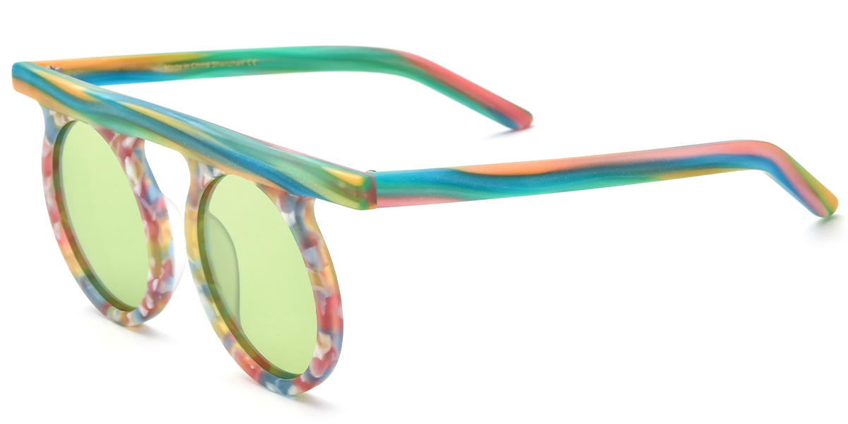 Acetate Round Sunglasses pattern-pink+green_polarized