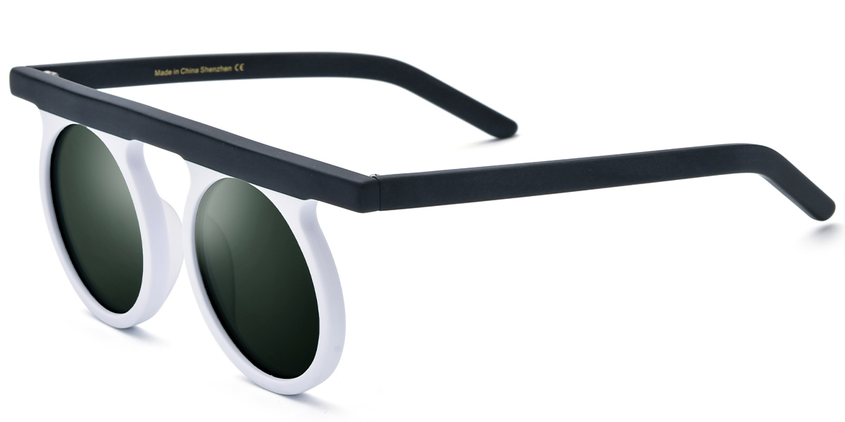 Acetate Round Sunglasses black-white+dark_green_polarized