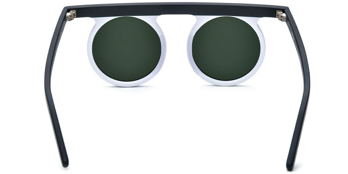 Acetate Round Sunglasses black-white+dark_green_polarized
