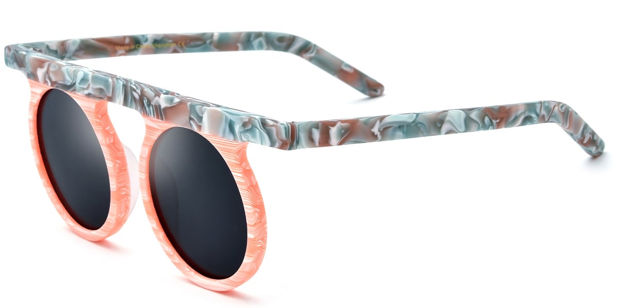 Acetate Round Sunglasses pattern-orange+dark_grey_polarized