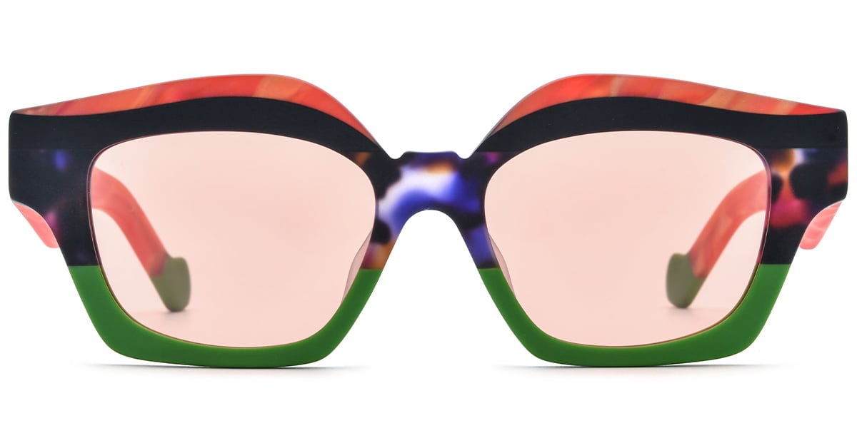 Acetate Square Geometric Sunglasses pattern-green+rose_polarized