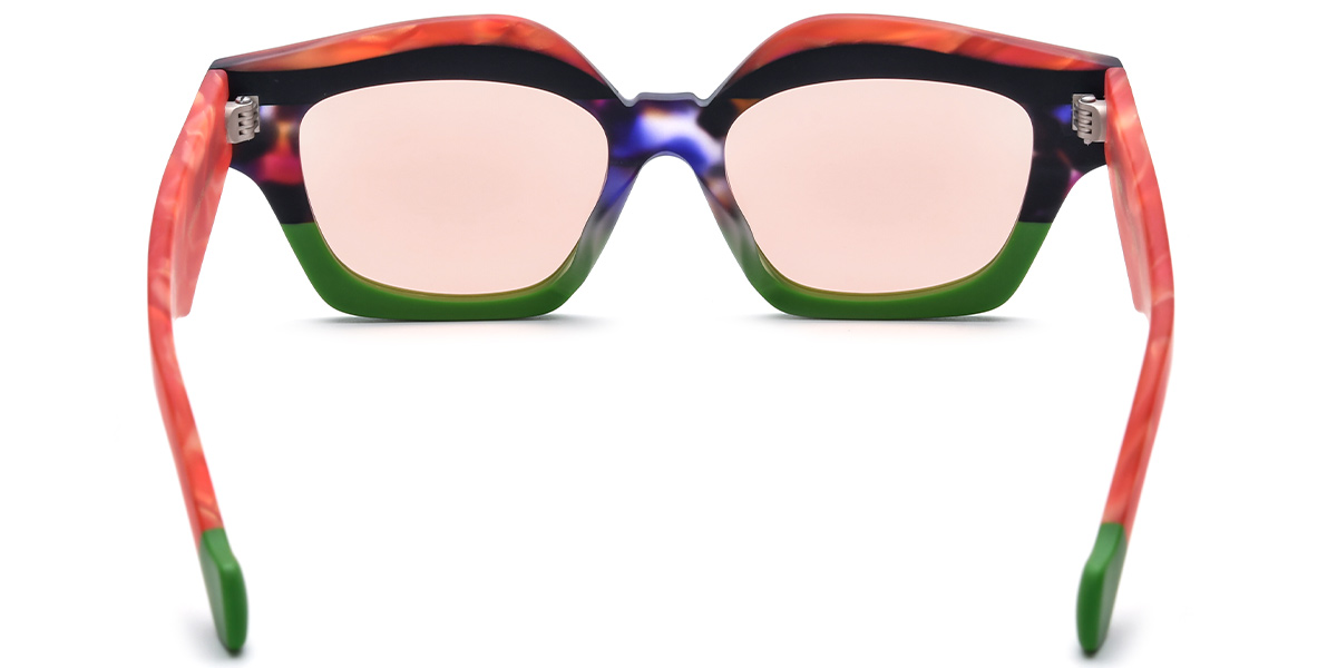 Acetate Square Geometric Sunglasses pattern-black+green_polarized