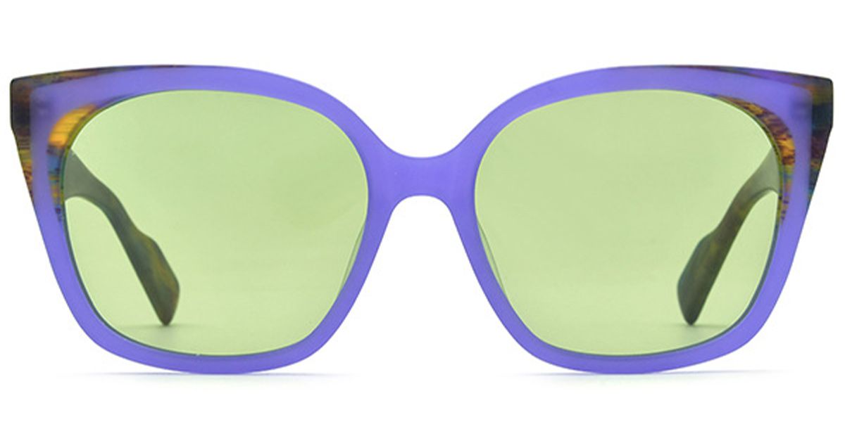 Acetate Square Sunglasses pattern-purple+light_green_polarized