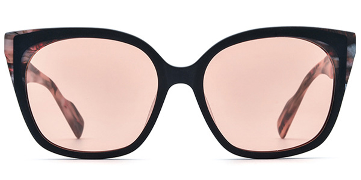 Acetate Square Sunglasses pattern-black+rose_polarized