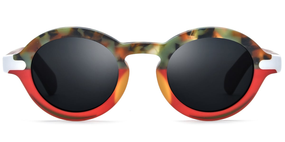 Acetate Round Sunglasses pattern-red+dark_grey_polarized