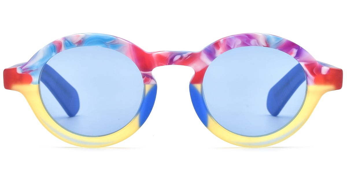 Acetate Round Sunglasses pattern-yellow+light_blue_polarized