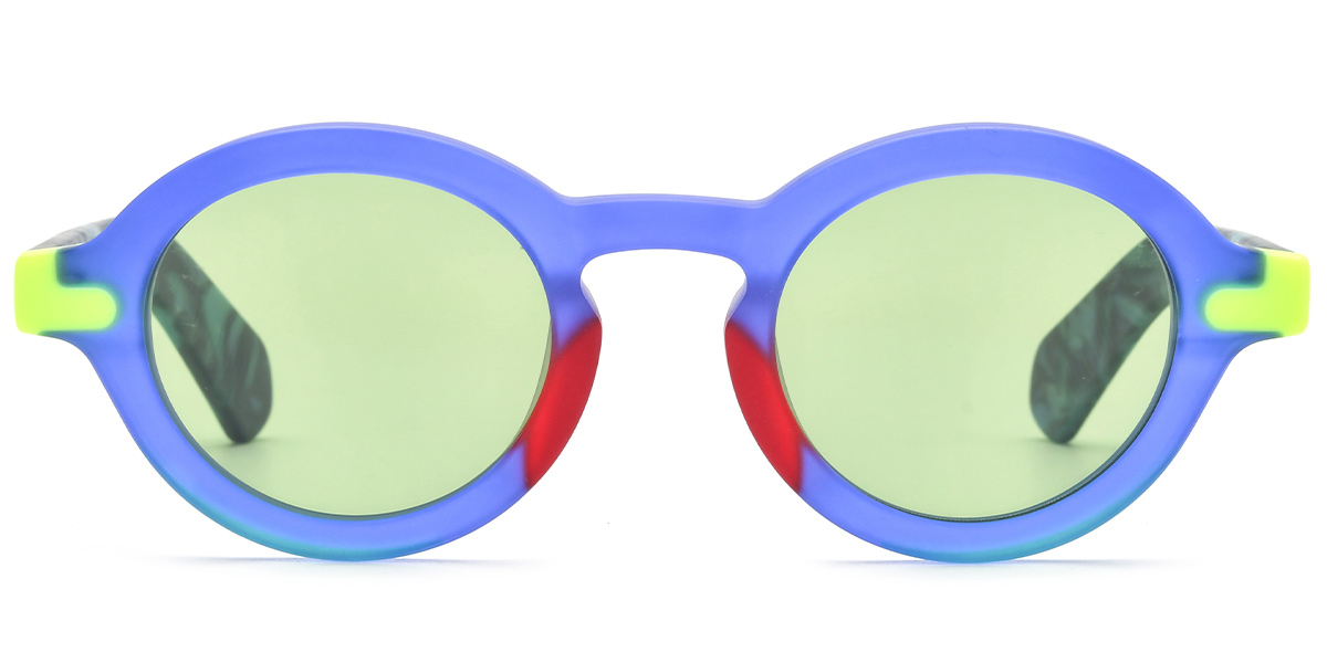 Acetate Round Sunglasses pattern-blue+light_green_polarized