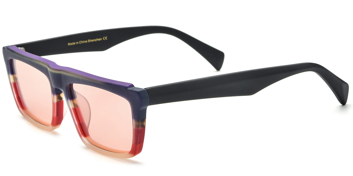 Acetate Rectangle Sunglasses pattern-purple+rose_polarized