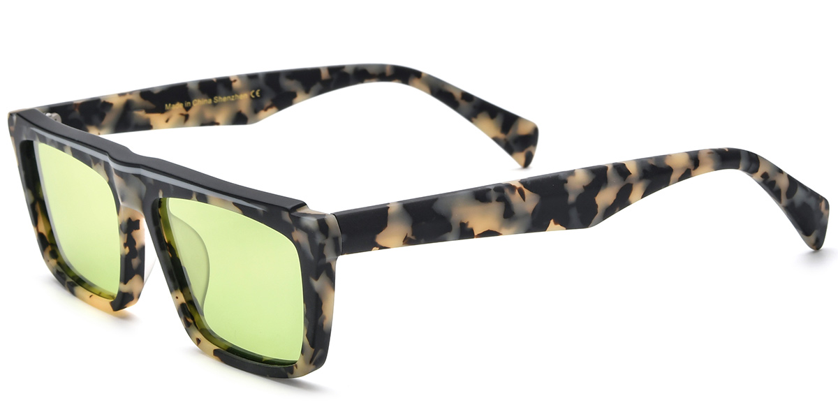 Acetate Rectangle Sunglasses pattern-tortoiseshell+light_green_polarized