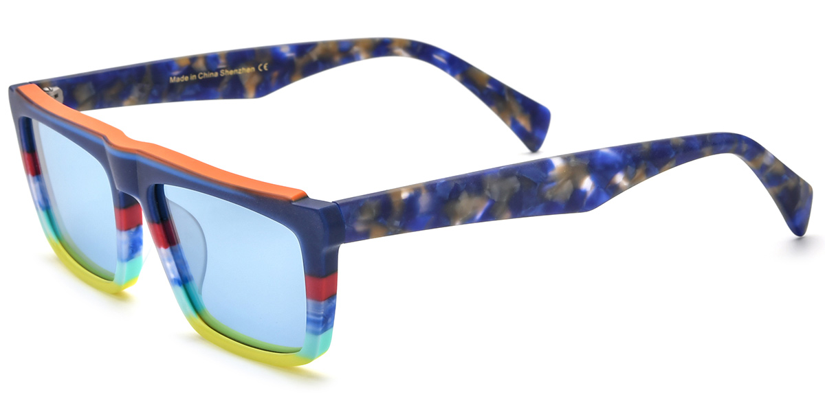 Acetate Rectangle Sunglasses pattern-blue+light_blue_polarized