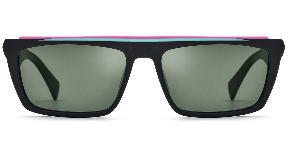 Acetate Rectangle Sunglasses pattern-black+dark_green_polarized