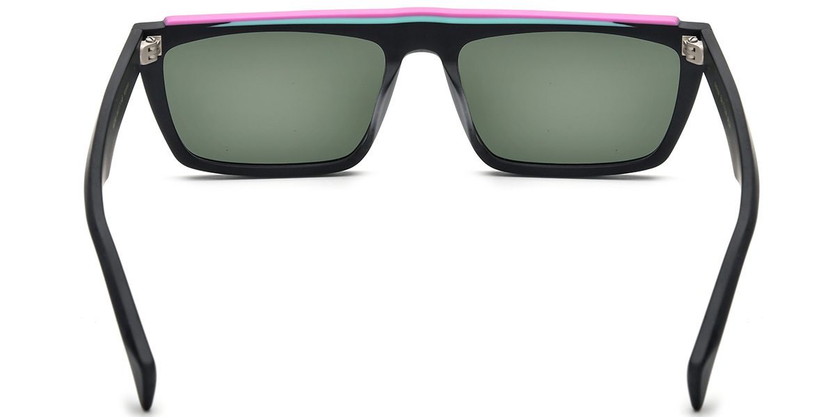 Acetate Rectangle Sunglasses pattern-black+dark_green_polarized