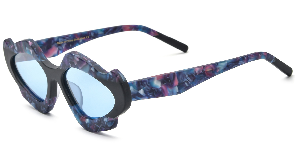 Acetate Geometric Sunglasses pattern-blue+light_blue_polarized