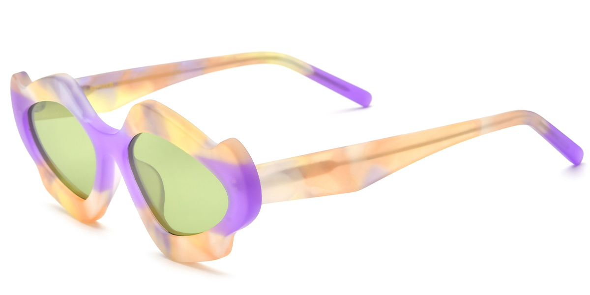 Acetate Geometric Sunglasses pattern-purple+light_green_polarized