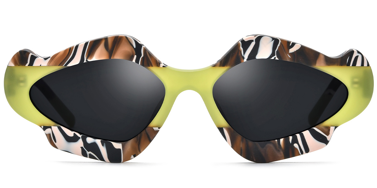 Acetate Geometric Sunglasses pattern-green+dark_grey_polarized