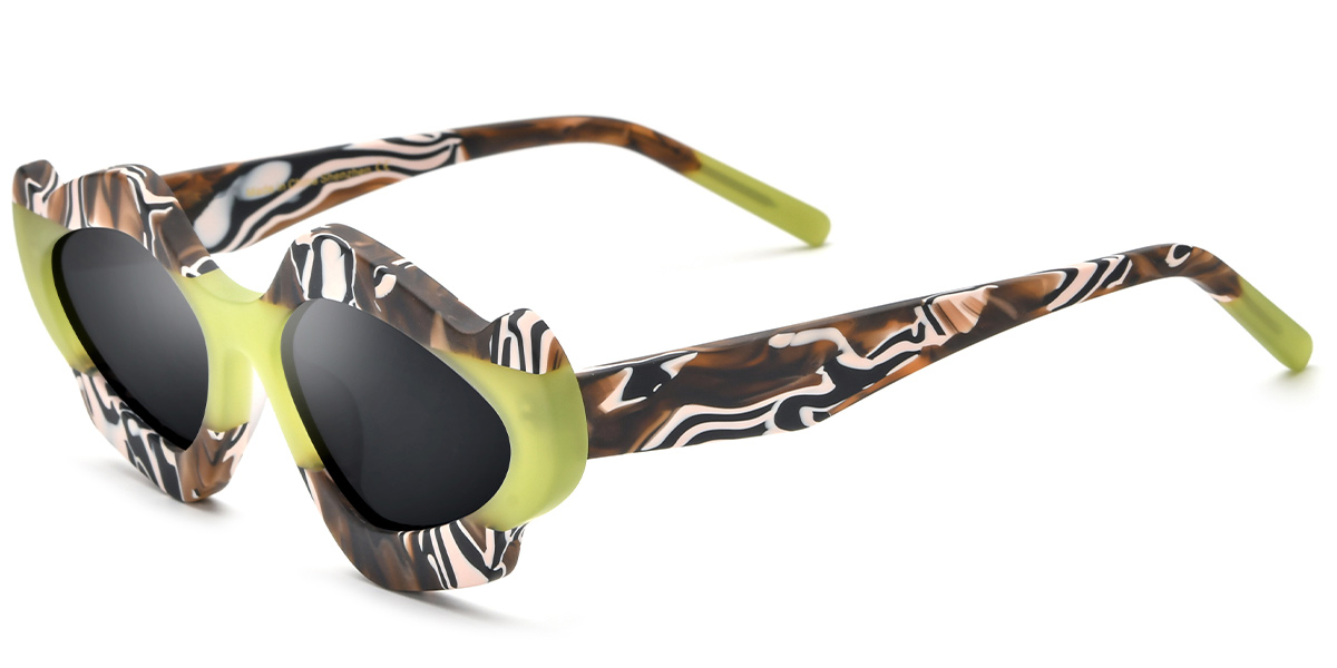 Acetate Geometric Sunglasses pattern-green+dark_grey_polarized