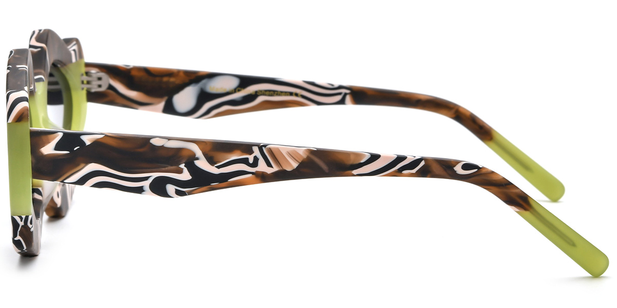 Acetate Geometric Sunglasses pattern-green+dark_grey_polarized