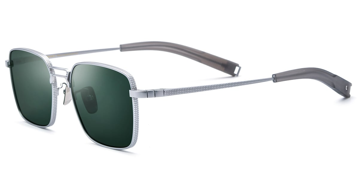 Titanium Square Sunglasses silver+dark_green_polarized