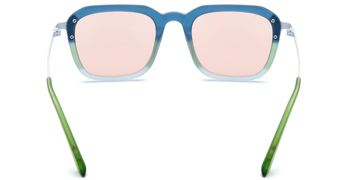 Acetate & Titanium Square Sunglasses pattern-green+rose_polarized