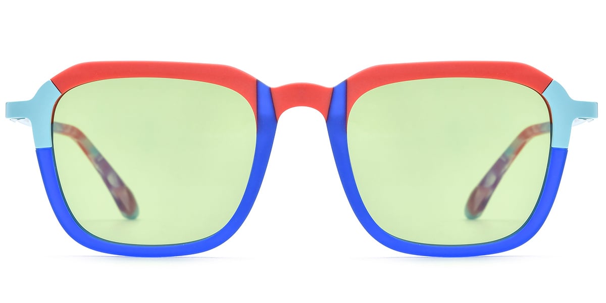 Acetate & Titanium Square Sunglasses pattern-blue+light_green_polarized