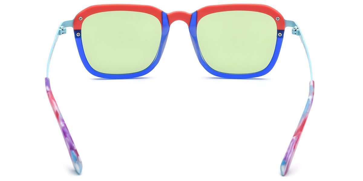Acetate & Titanium Square Sunglasses pattern-blue+light_green_polarized