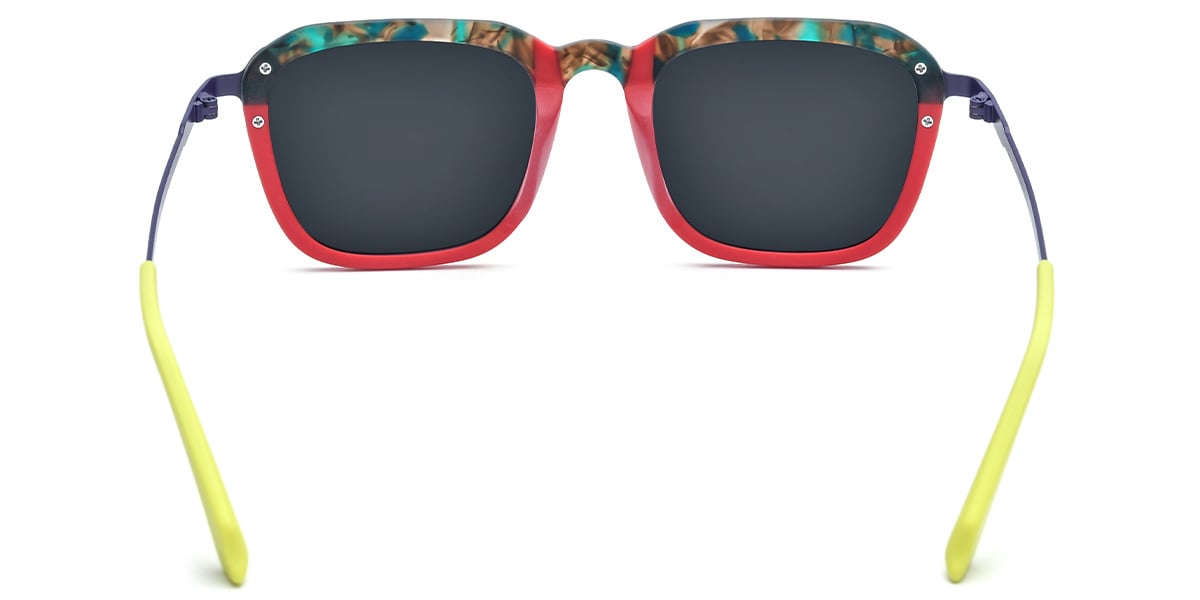 Acetate & Titanium Square Sunglasses pattern-red+dark_grey_polarized
