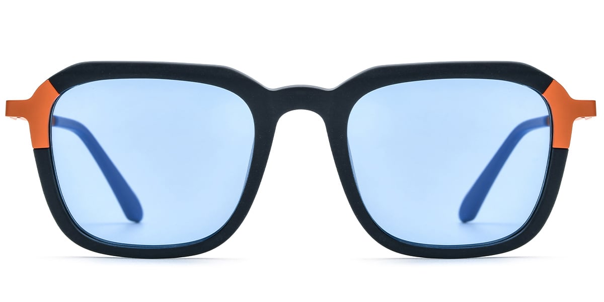 Acetate & Titanium Square Sunglasses pattern-black+light_blue_polarized